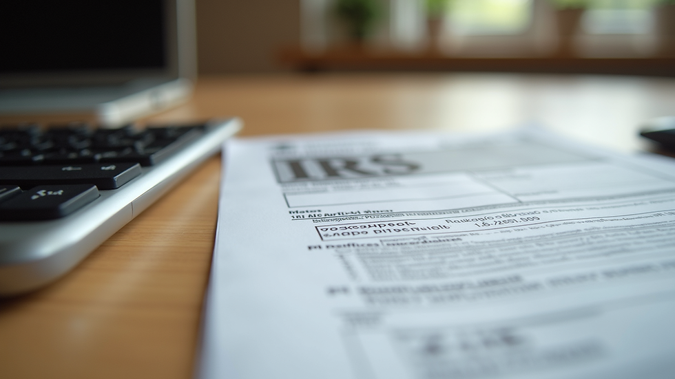 Eye-level view of IRS tax notice on a wooden desk