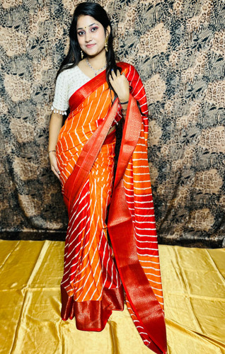 Brown Rust Colour Soft Silk Leheria Zari Woven Saree