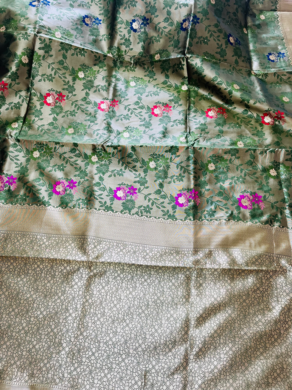 Thumbnail: Katan Silk flower print work Saree