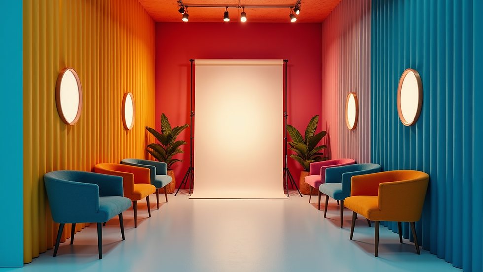 High angle view of a colorful photo booth setup