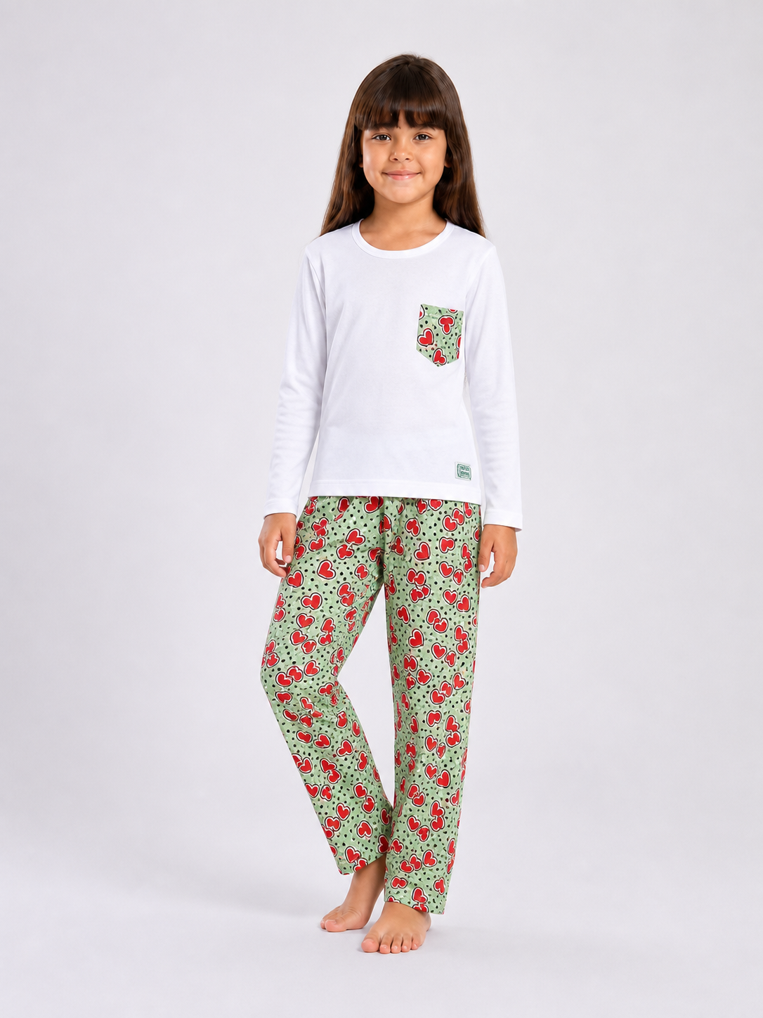 Pijama Longo Coração melancia