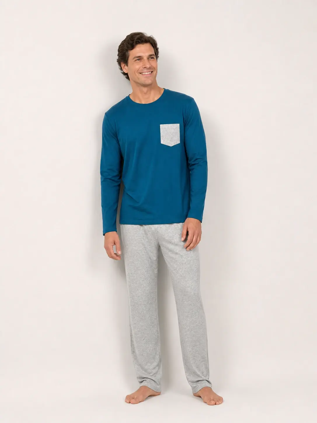 Pijama Masculino Longo Azul Petróleo