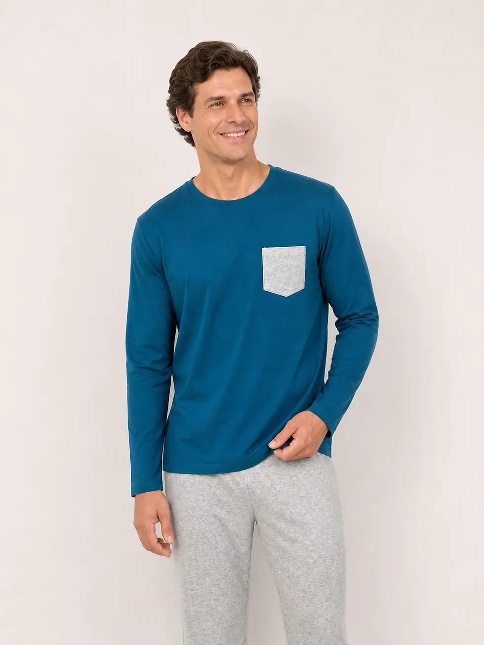 Miniatura: Pijama Masculino Longo Azul Petróleo
