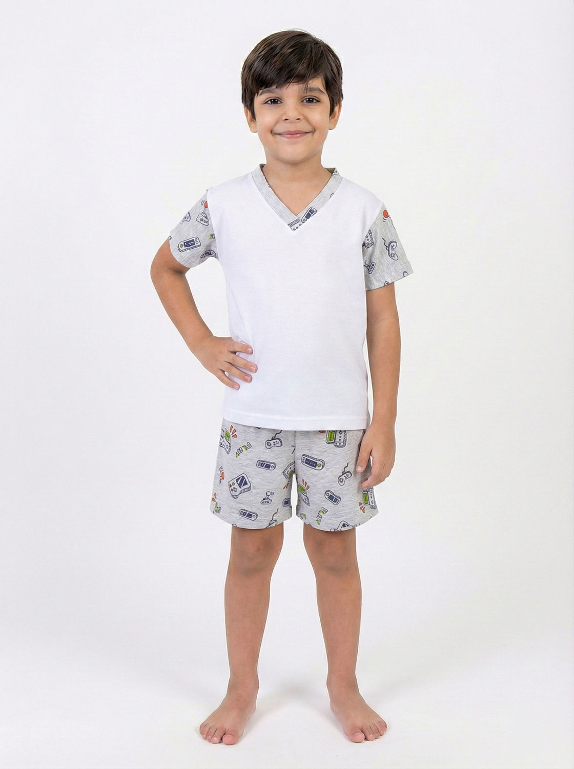 Pijama Curto Gamer Cinza