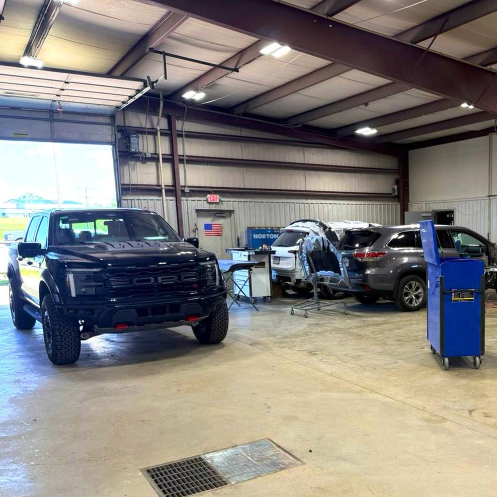 Truck in the body shop bay