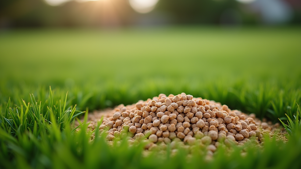 Close-up view of Scotts Turf Builder Weed & Feed granules on grass