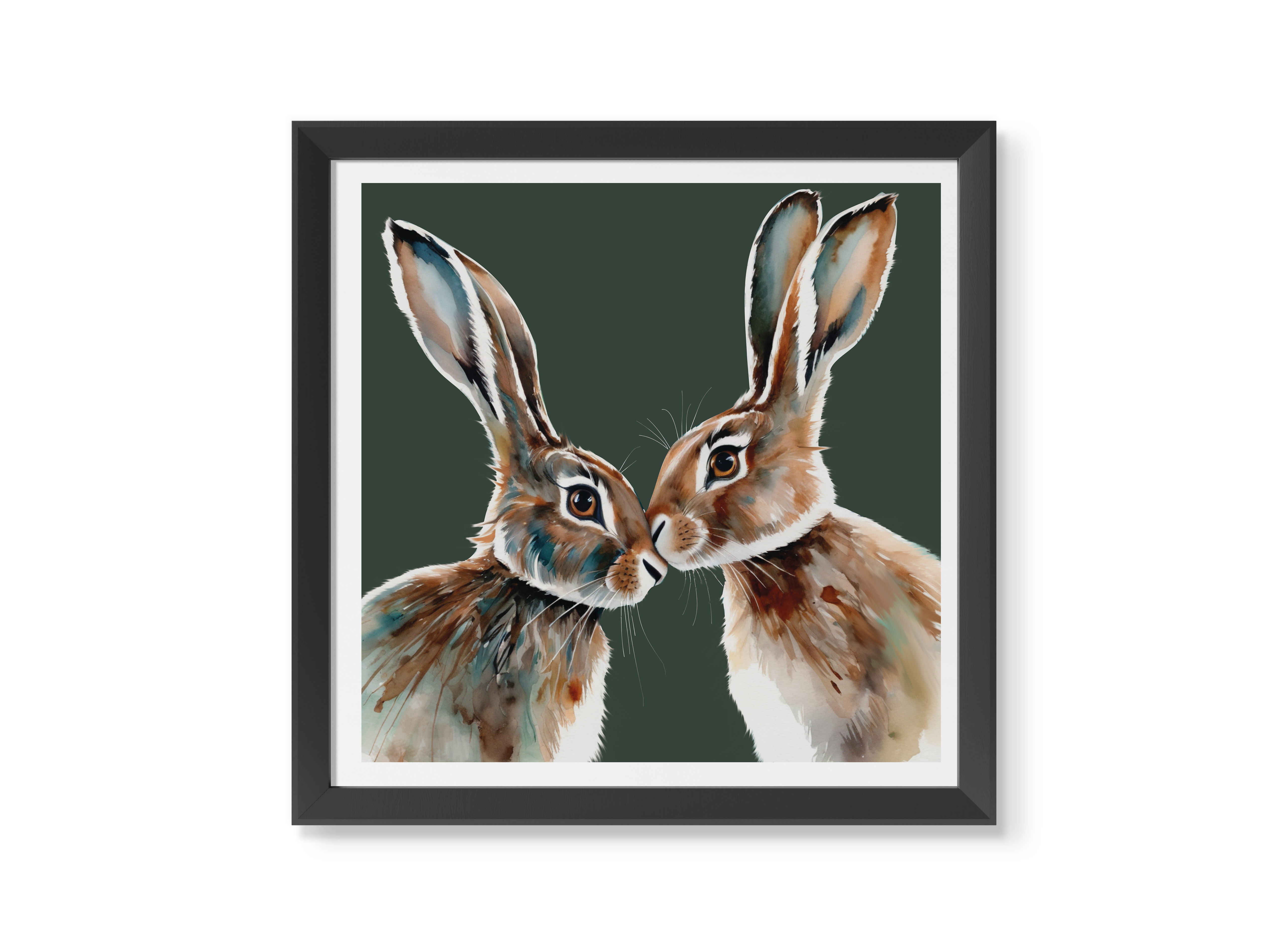 Kissing Hares Earthtones Unframed Print