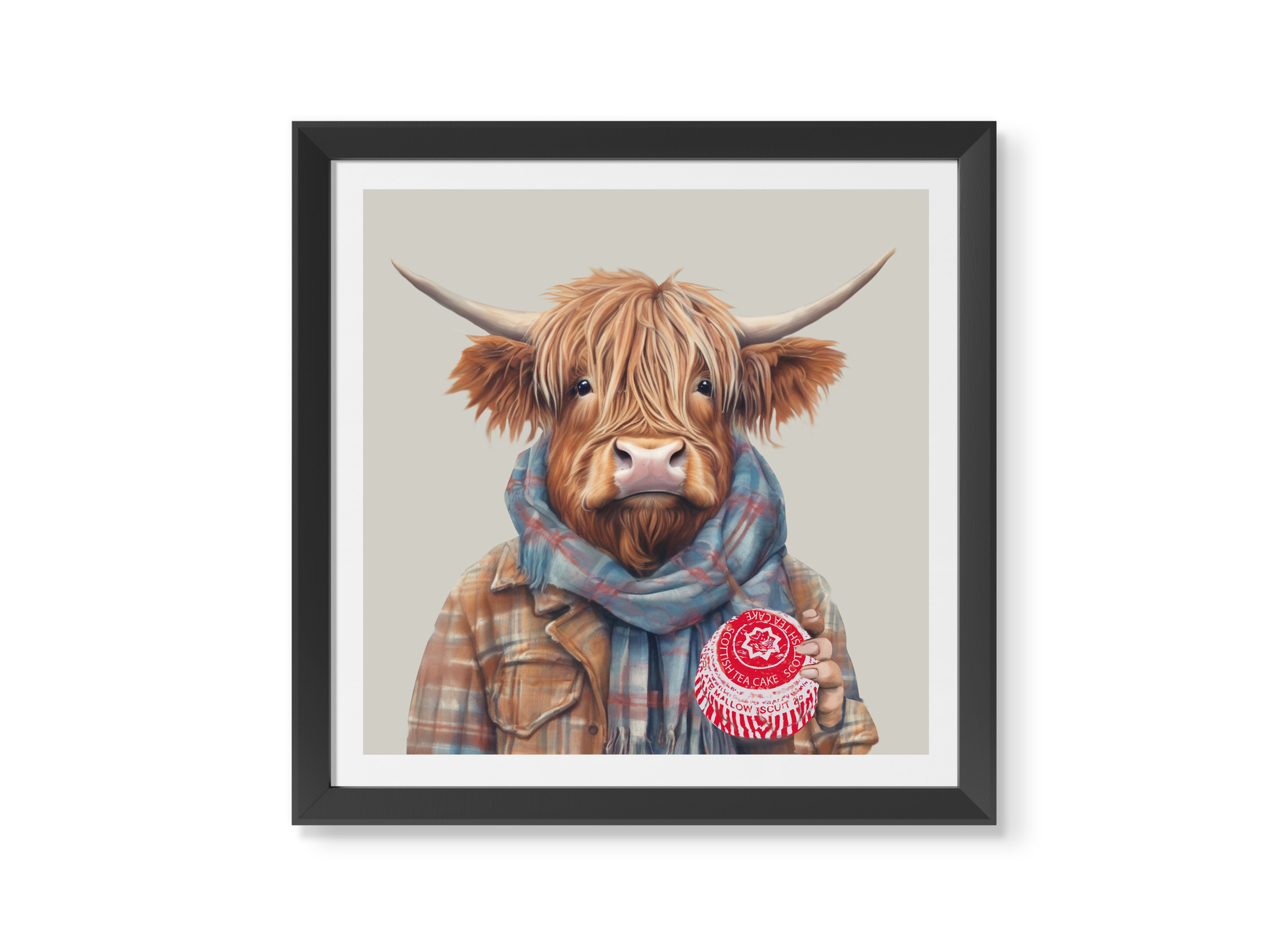 Scottie the Highland Cow with Teacake Unframed Print