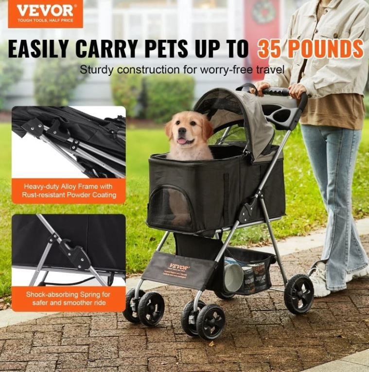 VEVOR Pet Stroller, A Four-wheeled Rotating Dog Stroller With A Brake, Has A Wei