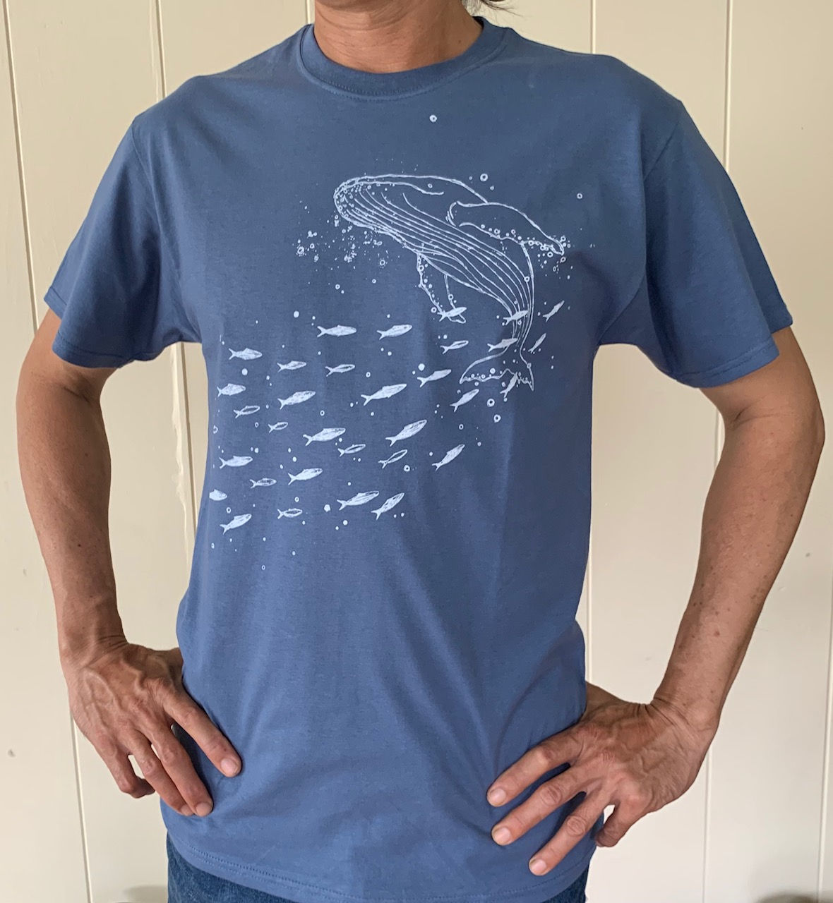 Humpback Whale and Fish T-shirt, 100% Cotton