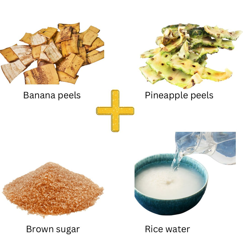 Ingredients for making pineapple peel and banana peel organic fertilizer