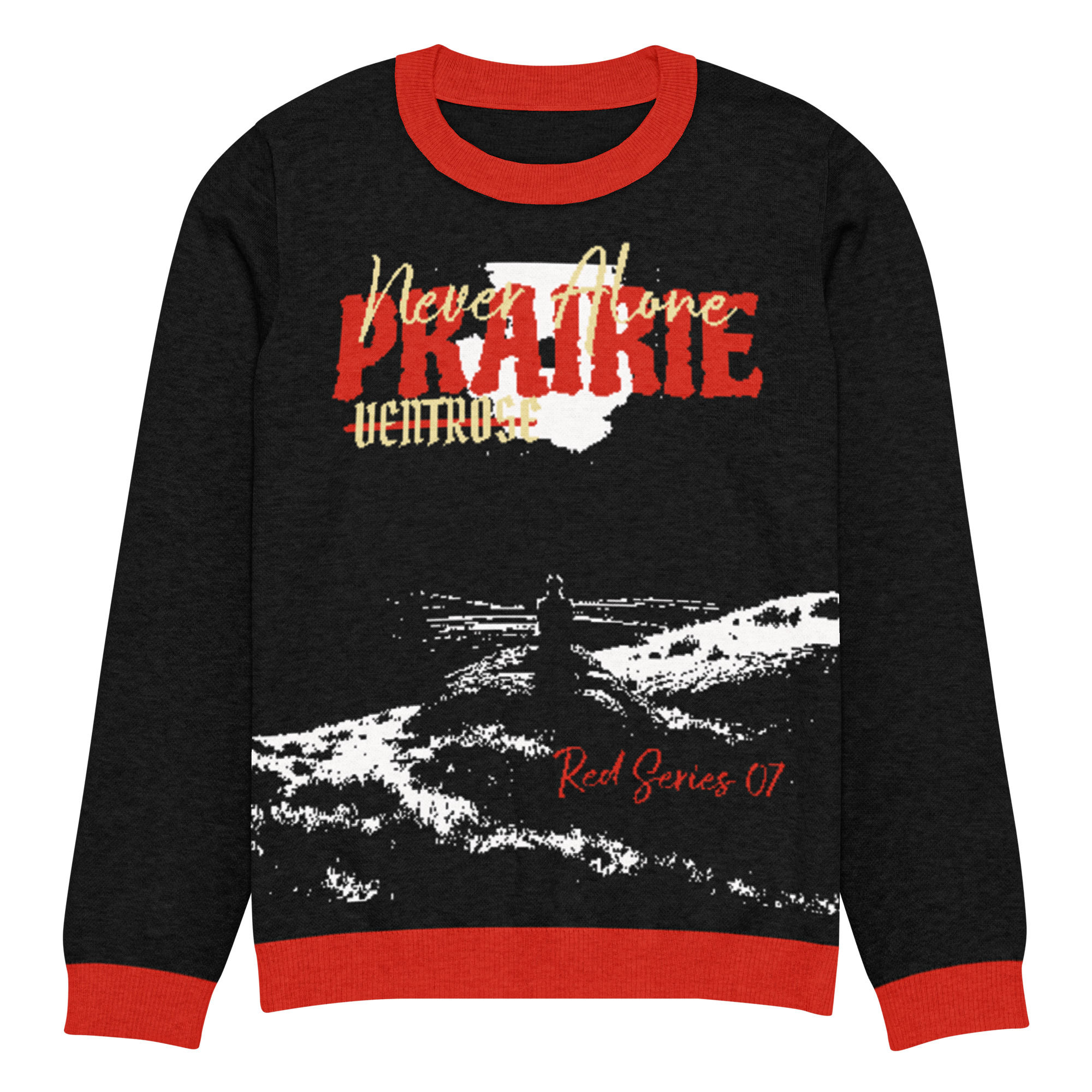 Knitted crew neck sweater: Never Alone Red Series 07