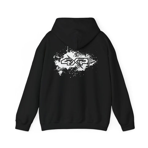 Black 4xp hoodie with white splatter