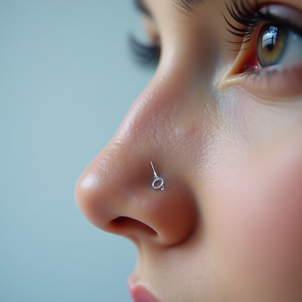 Close-up profile of a woman's nose after rhinoplasty as the shape settles