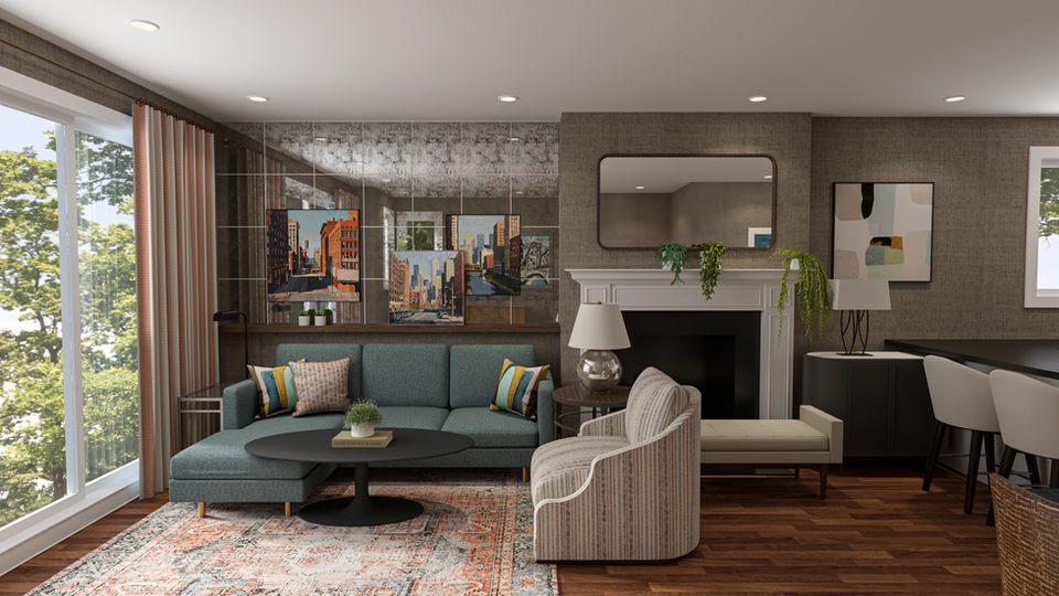 living room antique mirror feature wall