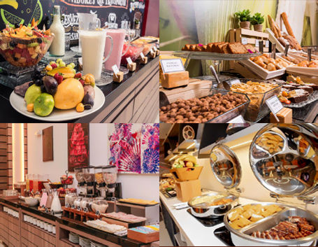 Disposição dos itens do café da manhã no Ibis Larco Miraflores Lima