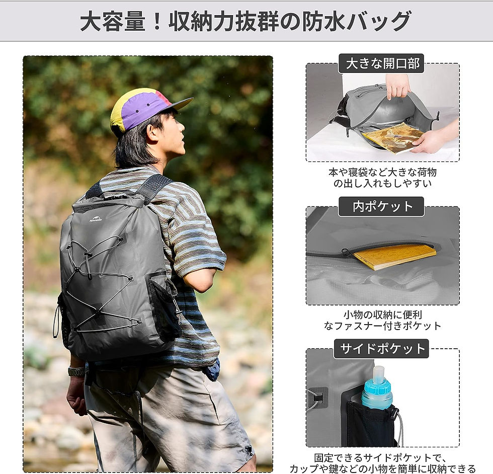 サムネイル： 超軽量 25L 防水バッグ 完全防水（男女兼用）