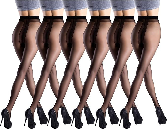 オールスルー ストッキング 15デニール 薄い 着圧 まとめ マチ付き 6足組 (黒)