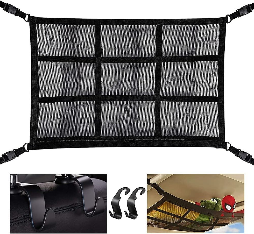 車用 天井収納ネット80*55cm,2層 ジッパー付きラゲッジネット