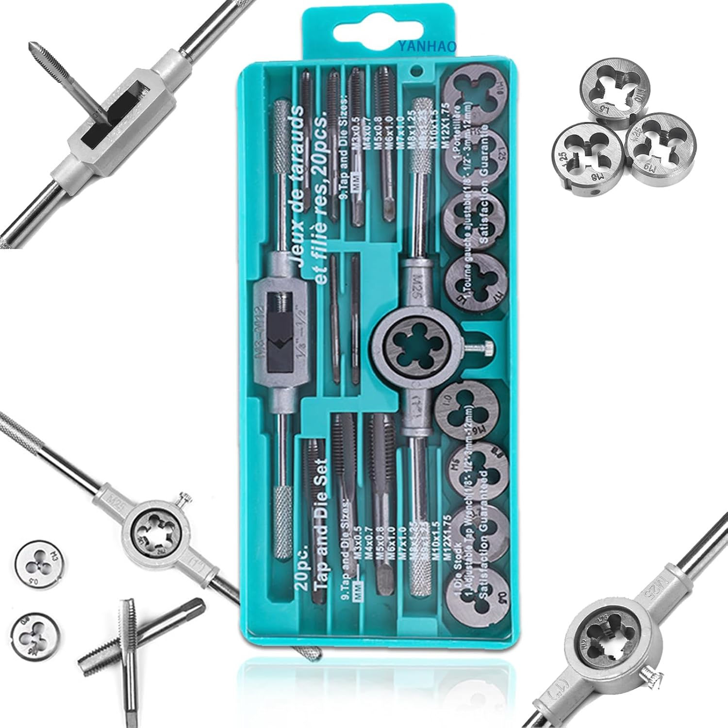 タップダイスセット,20PCS 高硬度操作簡単 ネジ穴修復ツール 自動車修理ネジ ネジ穴 補修