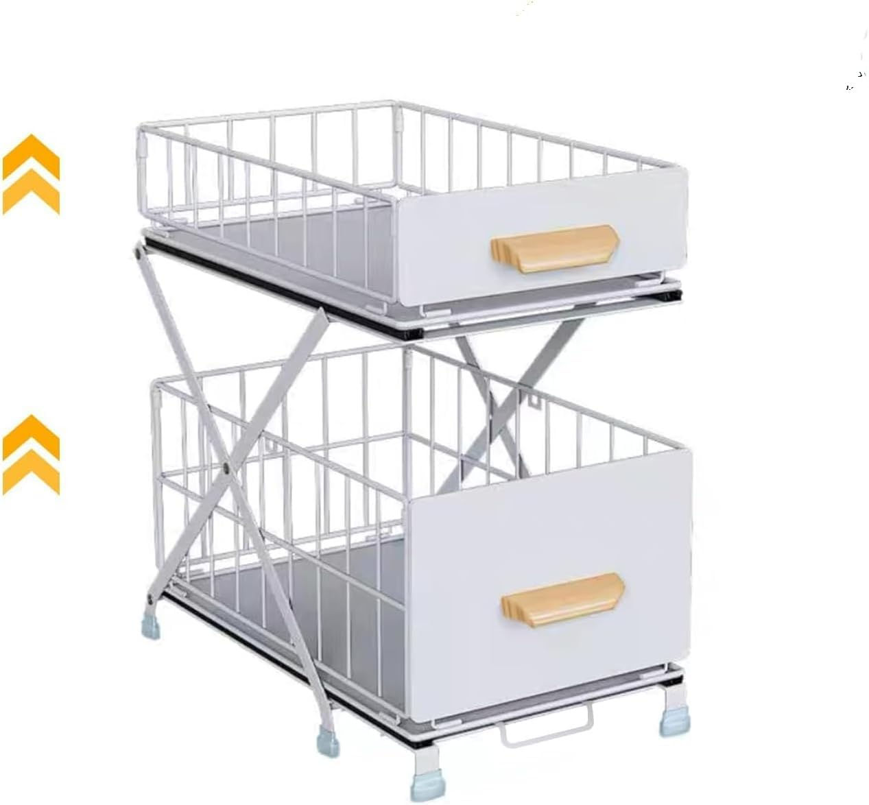 シンク下収納 2段 洗面台下 幅26.6CM 奥行42CM 高さ34.5-42CM ホワイト