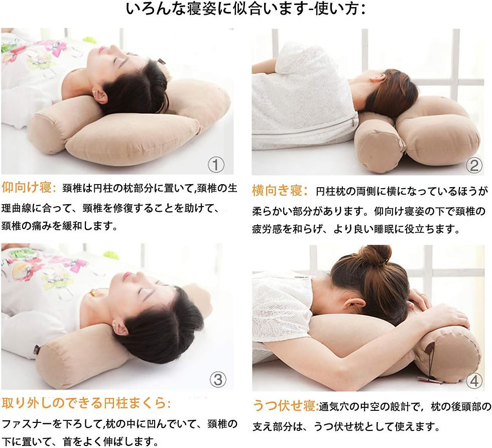 サムネイル： 円柱クッション， ストレートネック そば殻矯正枕 枕 頭痛改善（10cm丸ｘ56cmｘ35cm）