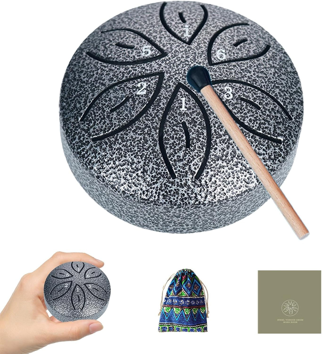 レインドラム 3インチ 6音符 布製バッグ付き 3色から選択可能 音楽 瞑想 大人用 子供用