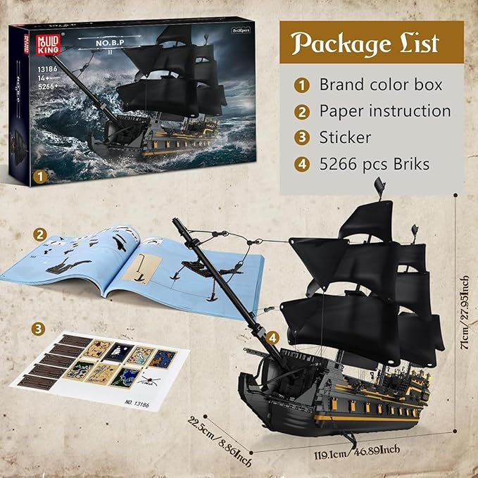 サムネイル： ブラックパール海大海大人および子供のための大型帆船ブロック玩具 STEM 技術船ブロックキットモデル