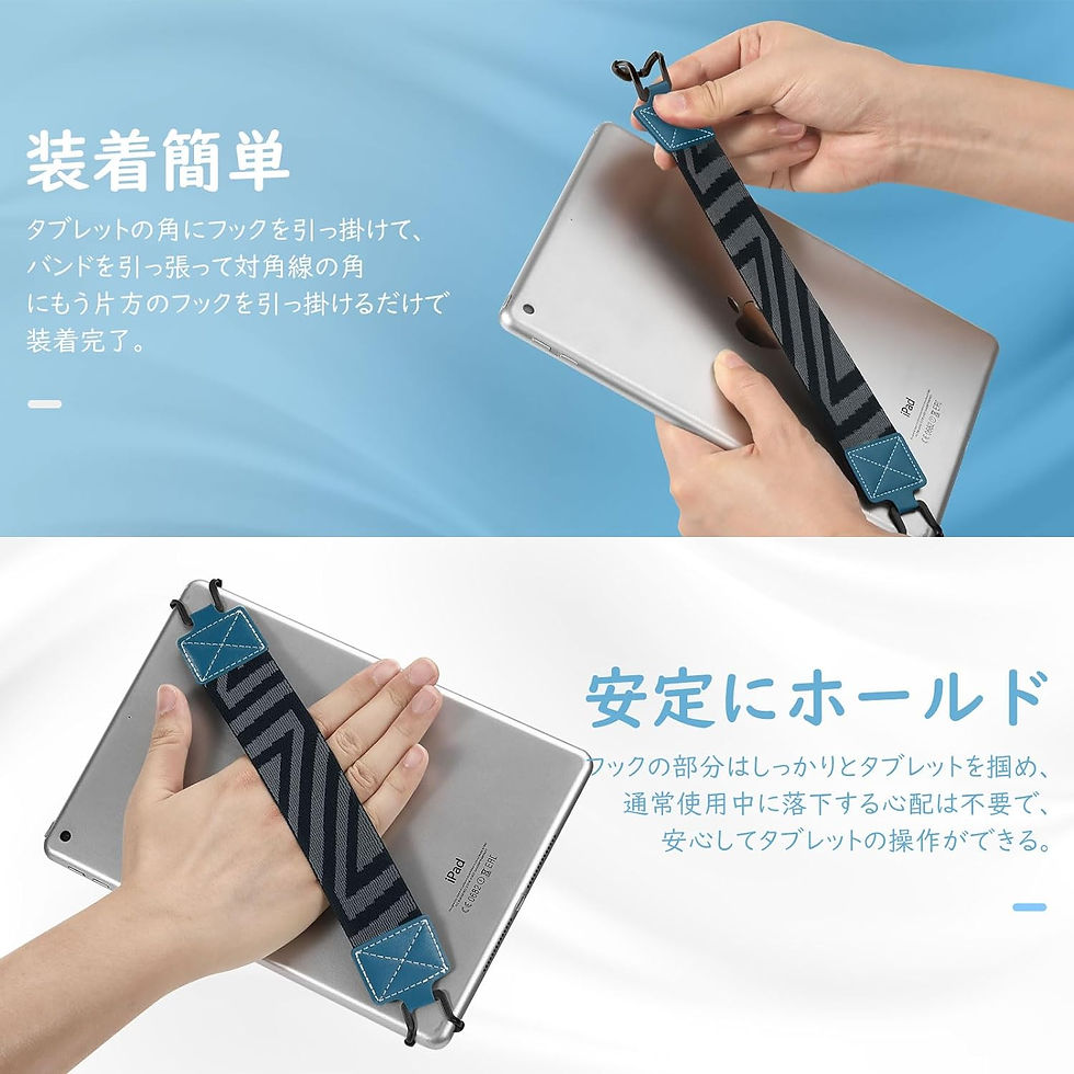 サムネイル： タブレットバンド，片手持ち 落下防止 簡単脱着 9-11インチ対応