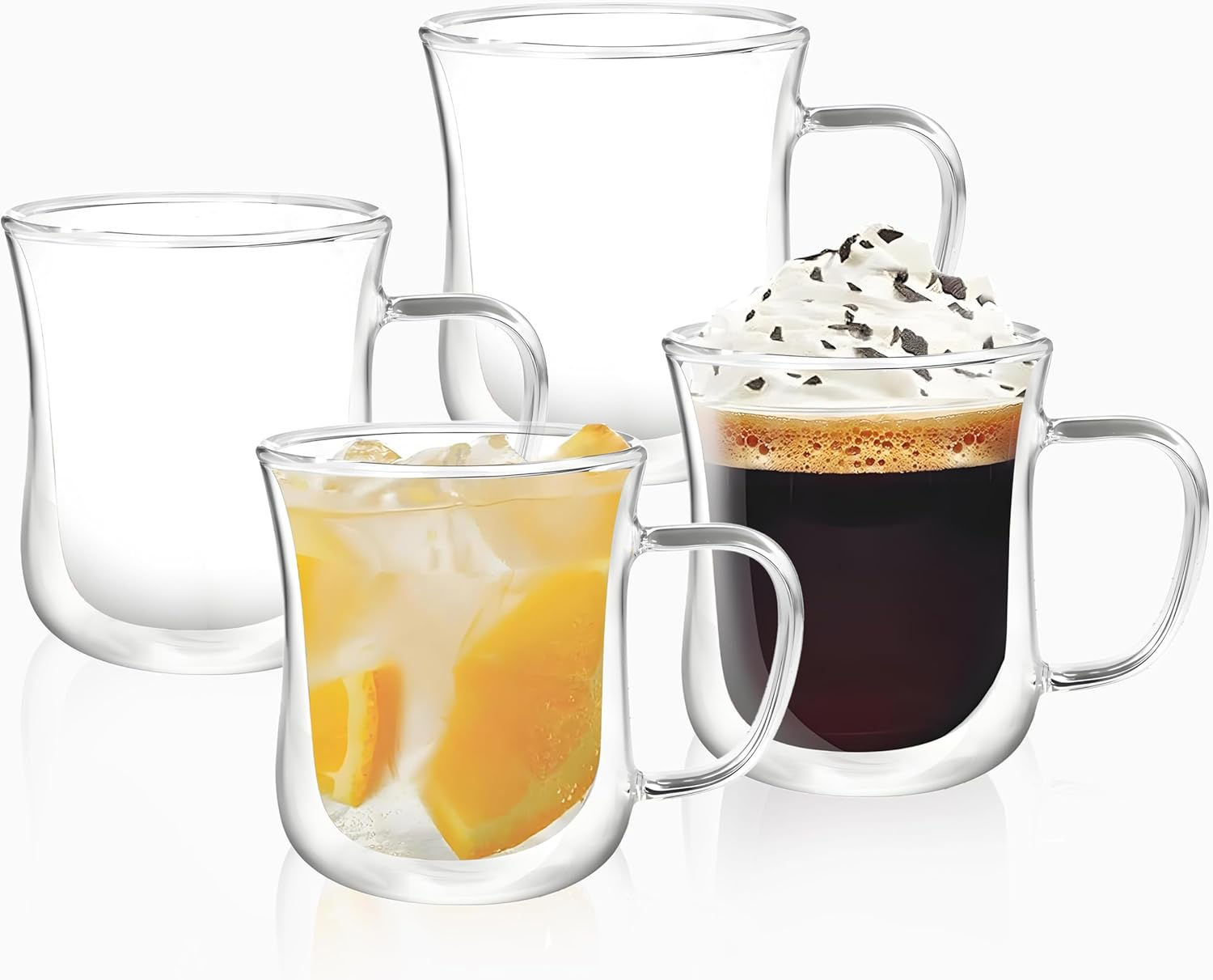 ダブルウォール グラス 340ml 4個セット,耐熱 コーヒーグラス 二重構造 コップ 保温 保冷 透明 断熱 結露しないコップ