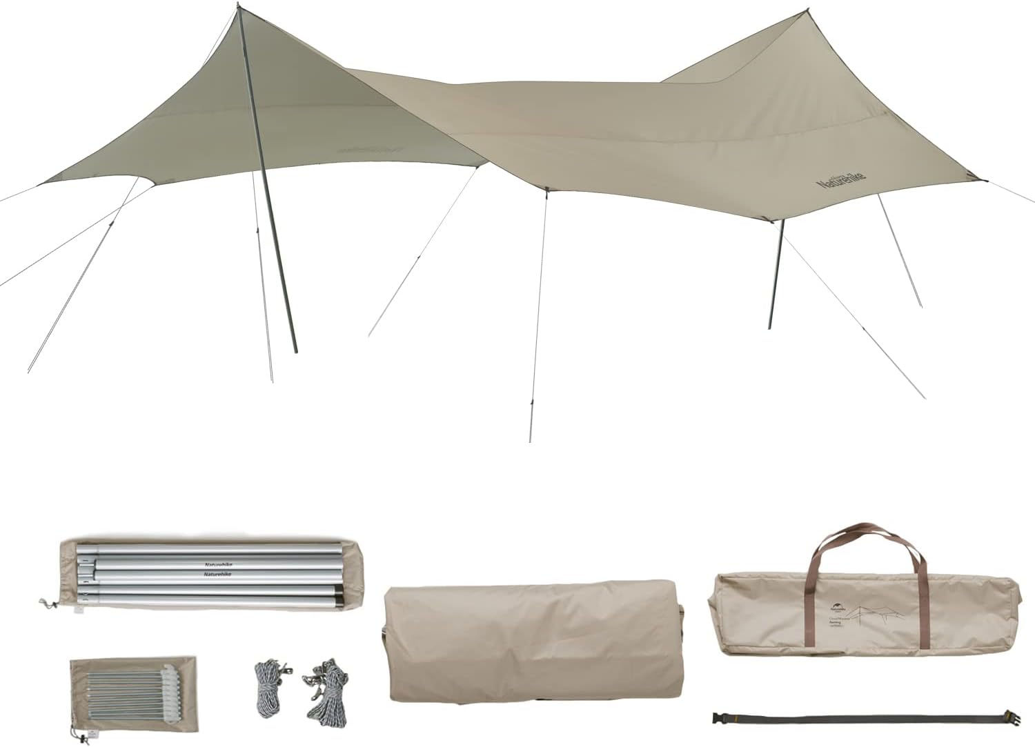 タープ 超大型 日除け シェード 八角形 8~10人用 防水PU2000 UPF50+ ポール付き キャンプ 天幕 テントと併用可能 遮光 遮熱 防風 運動会