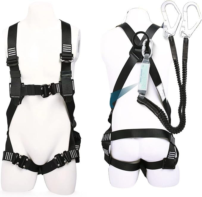 フルハーネス安全帯 墜落制止用器具,ランヤード一体型セット 軽量モデル ダブルランヤード付き 収納袋・日本語説明書