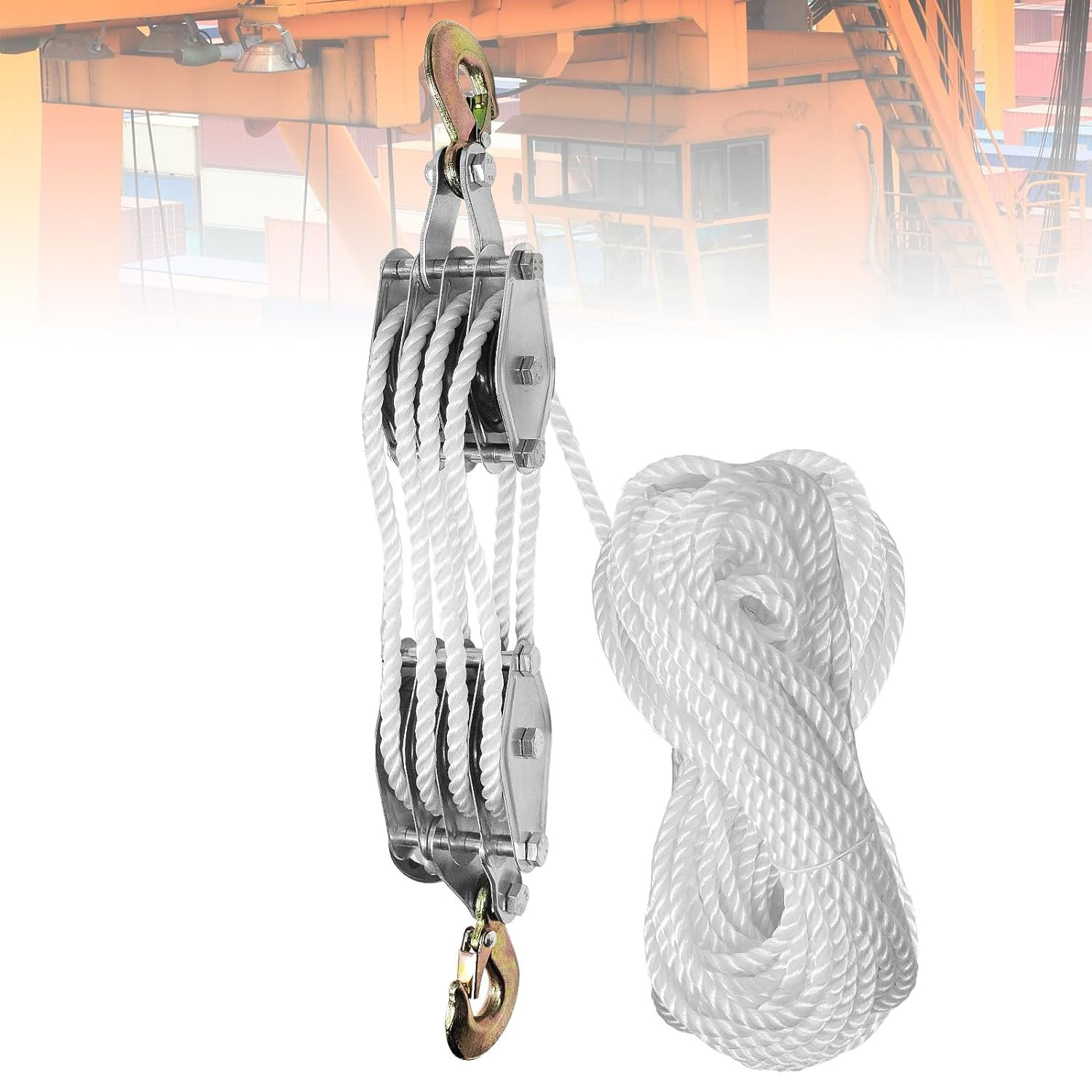 ロープホイスト 作業荷重ブロック 500kg,揚程2.5m 高耐久 ホイスト 滑車 荷揚げ 8:1 DIY 破壊強度 2t,狩猟用 獲物吊り下げ解体用