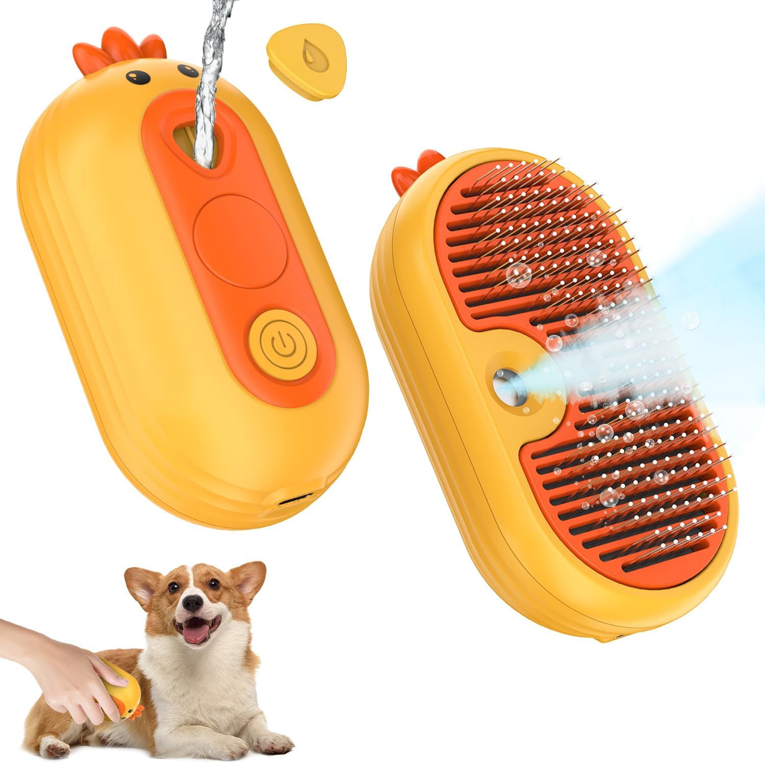 スチームブラシ ペット用，抜け毛取り 静電気防止 USB充電式 ペットグルーミングブラシ 長毛・短毛種 猫・犬兼用