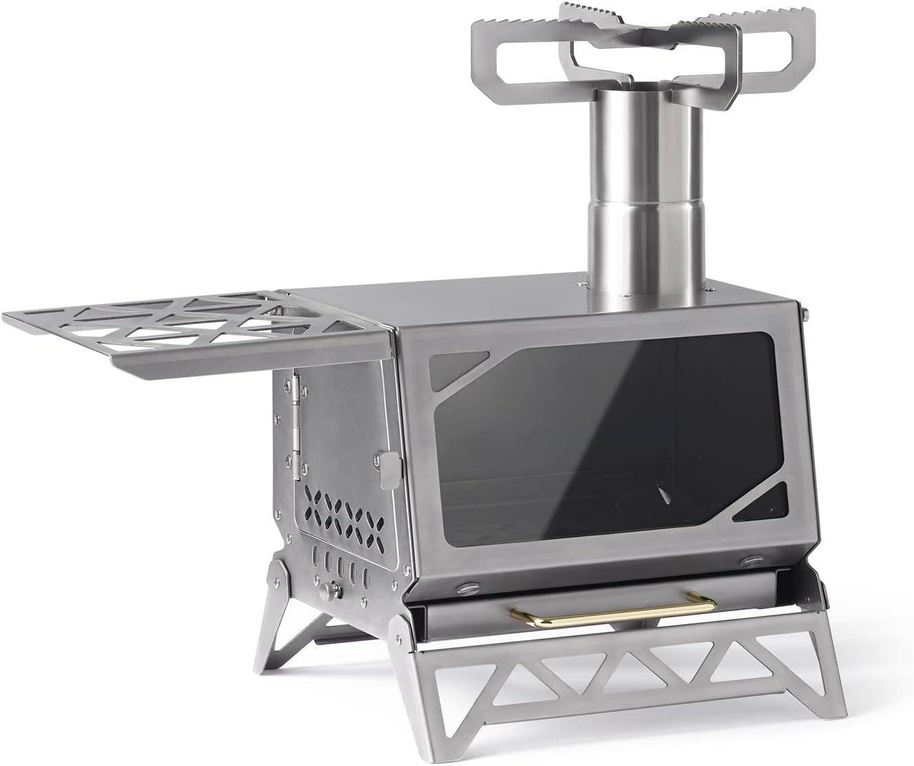 薪ストーブ卓上 小型テーブル暖房 ソロキャンプ 煙突付き,コンパクト 軽量 ステンレス素材