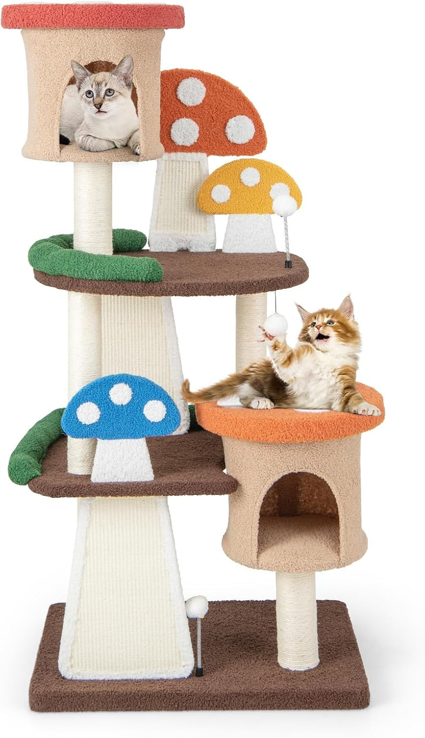 サムネイル： キャットタワー 猫ハウス，据え置き 天然麻紐 爪とぎポール 多頭飼い 運動不足解消 猫おもちゃ