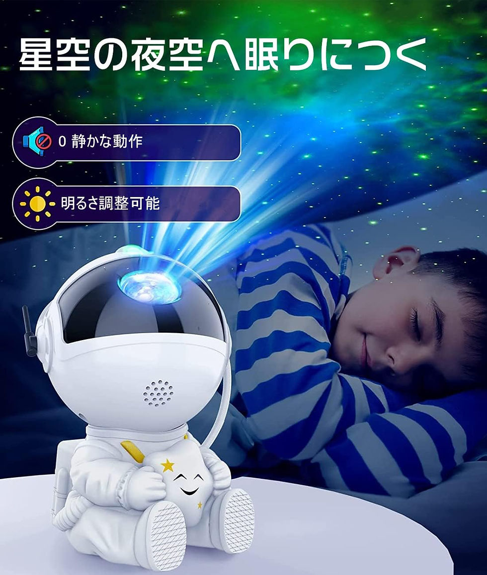 サムネイル： スタープロジェクター 宇宙飛行士の星空投影灯，静音 360°回転磁気ヘッド USB給電/リモコン/タイミング/複数の投影モード/波紋回転スピード調整可能