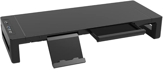 モニター台 PCスタンド USB充電幅3段階可変机上台 折りたたみ可能 ディスプレイ台 引き出しとスマホホルダー付きモニタースタンド