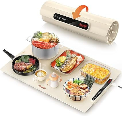 サムネイル： 食品保温プレート 電気保温トレイ Laudlife 多機能食品断熱ボード フードウォーマー ホットプレート 収納袋付き/お手入れも簡単/温度調節可/折りたたみ式