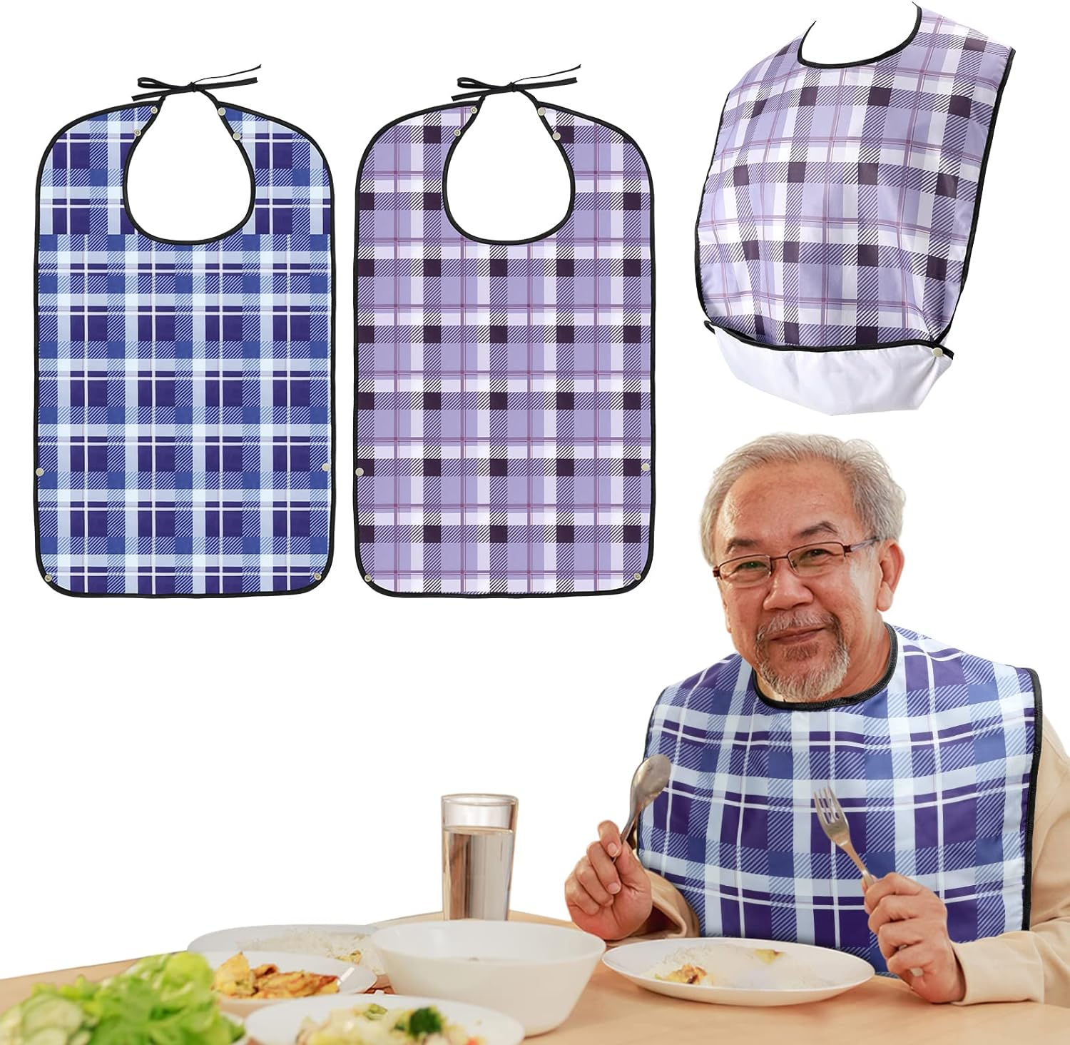 介護エプロン 2枚セット，高齢者 防水 汚れ防止 丸洗い可 繰り返し使用