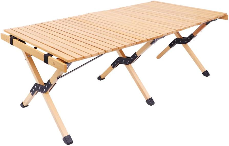 ウッドロールトップテーブル120CM ブナ天然木 コンパクト キャンプテーブル アウトドアテーブル 簡単組立 収納バッグ付