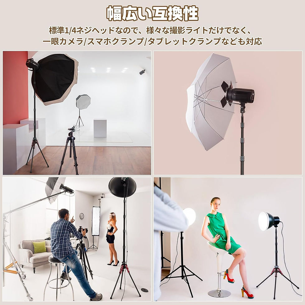 サムネイル： ライトスタンド 撮影用スタンド カーボン製 軽量 194cm ストロボスタンド 5段伸縮 逆向き折り畳み