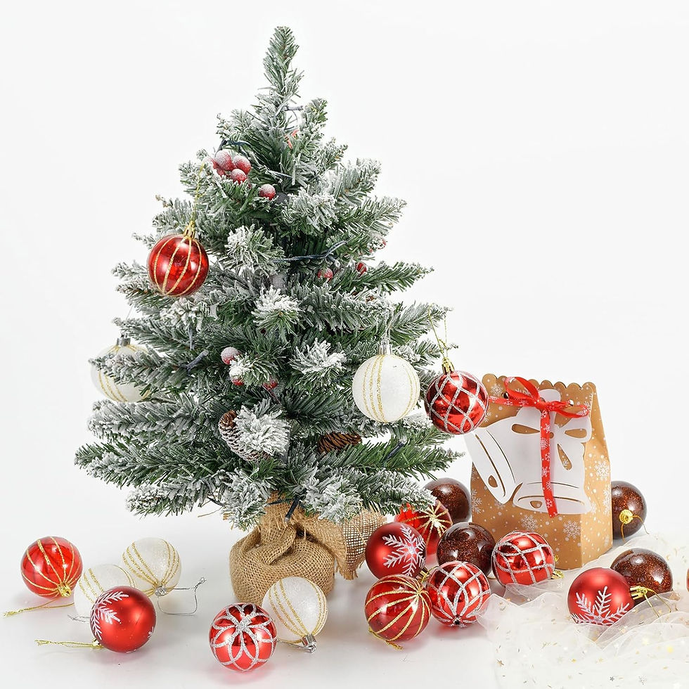 サムネイル： ミニクリスマスツリー ライト付き，小型 電池別売 雪化粧 組立簡単 収納便利