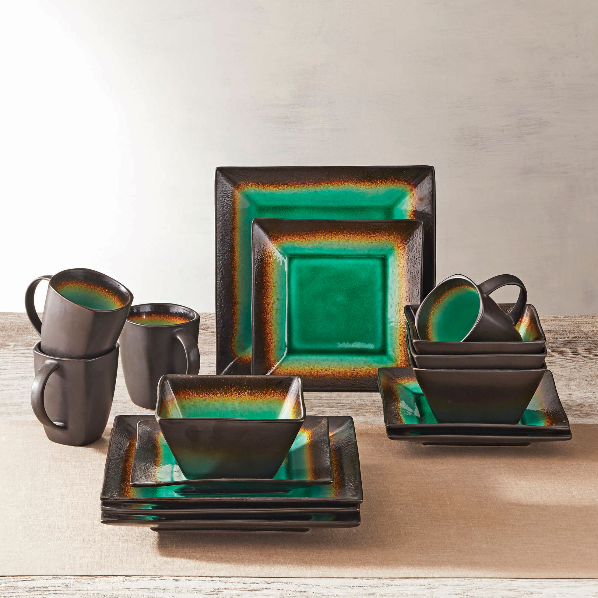 Homes & Gardens Jade Crackle Dinnerware, 16 Piece
