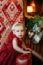 Toddler in red holiday dress for Christmas photo session, captured by Melissa Fabri Photography