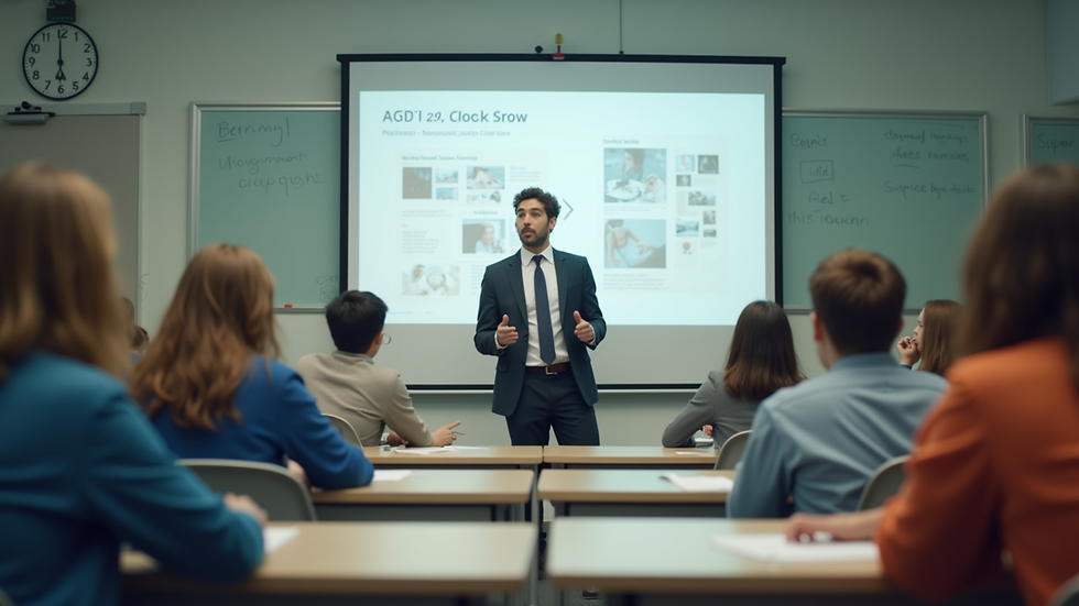 Eye-level view of a classroom with students engaged in interactive learning