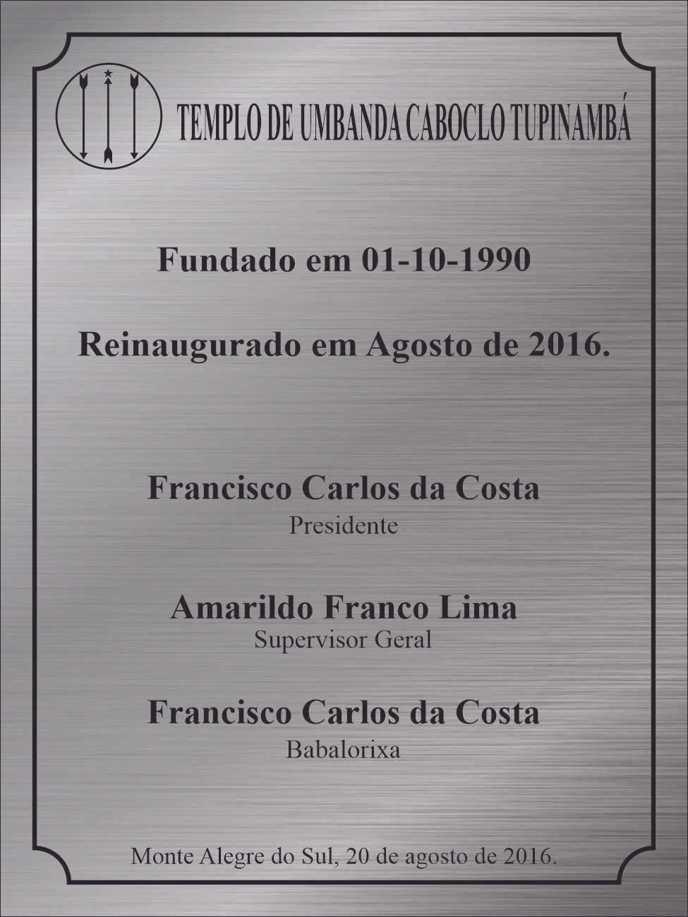 Placa de Inauguração Templo Umbanda