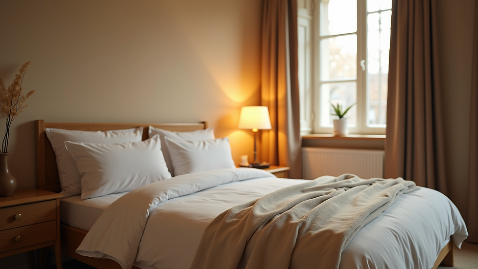 Close-up view of a cozy bedroom with soft lighting