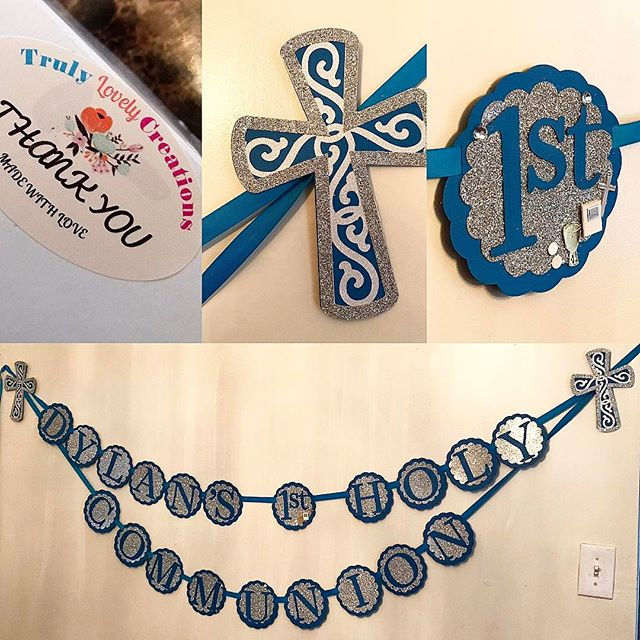 Wonderful Communion Banner going out today !! SOLD! Great customers ! Blue and silver glitter paper
