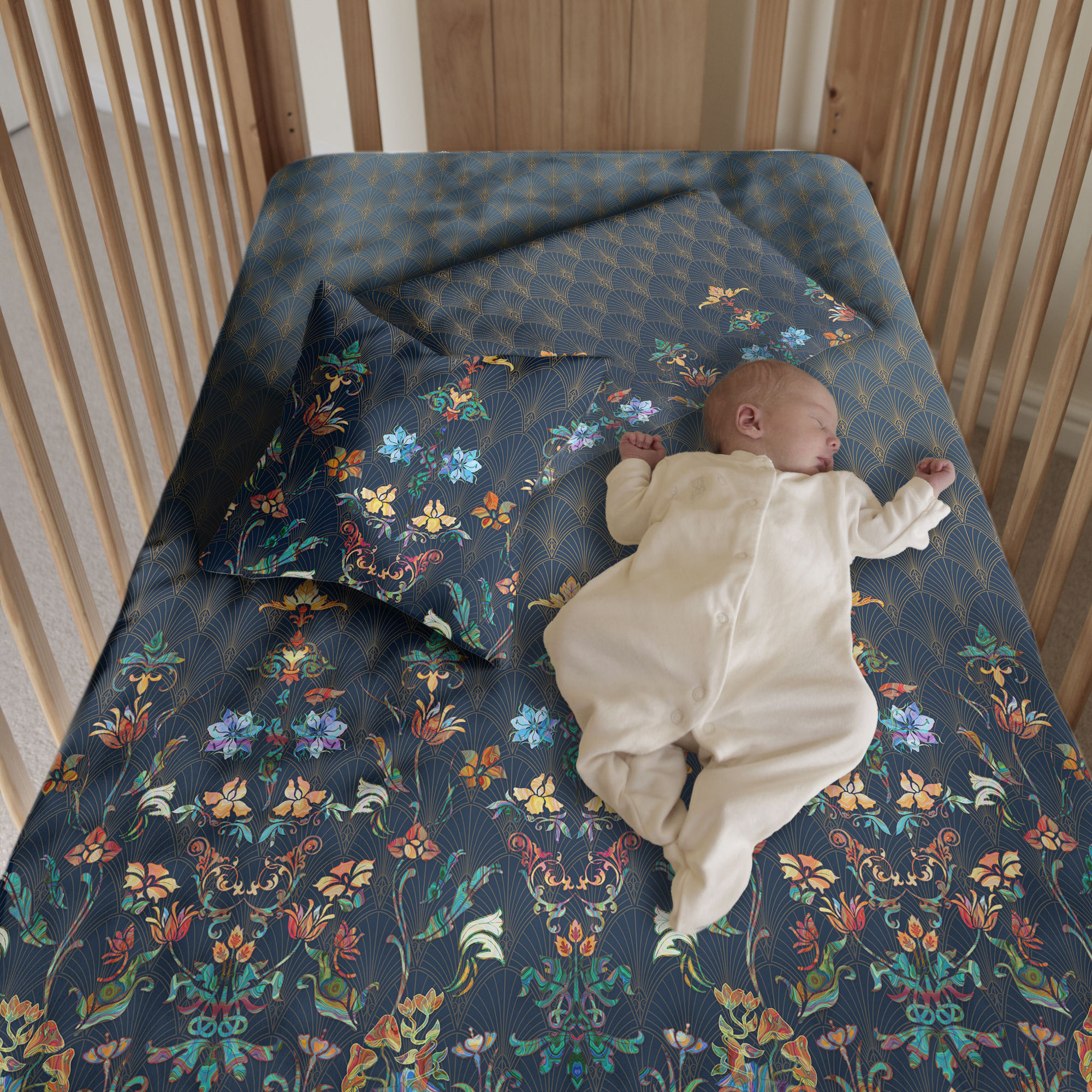 Baby Cot Set - ArtNouveau Blue Gradient -DB122